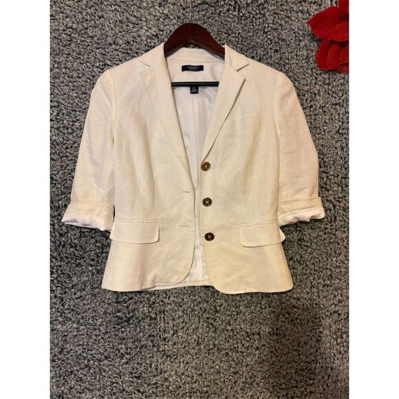 Chaps Men's White Linen Blazer Jacket Size S 2 Piece Notch Lapel - Picture 6 of 10